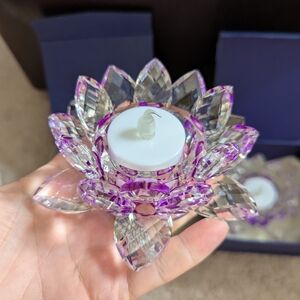 Crystal Lotus Tealight Candle Holder in Purple